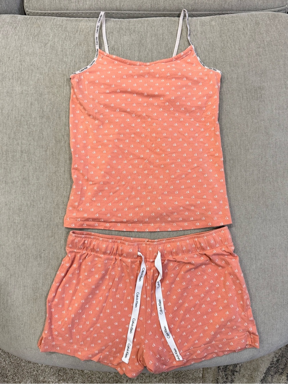 Calvin Klein Coral CK Logo Cami & Shorts Pajama Sleepwear Set Small